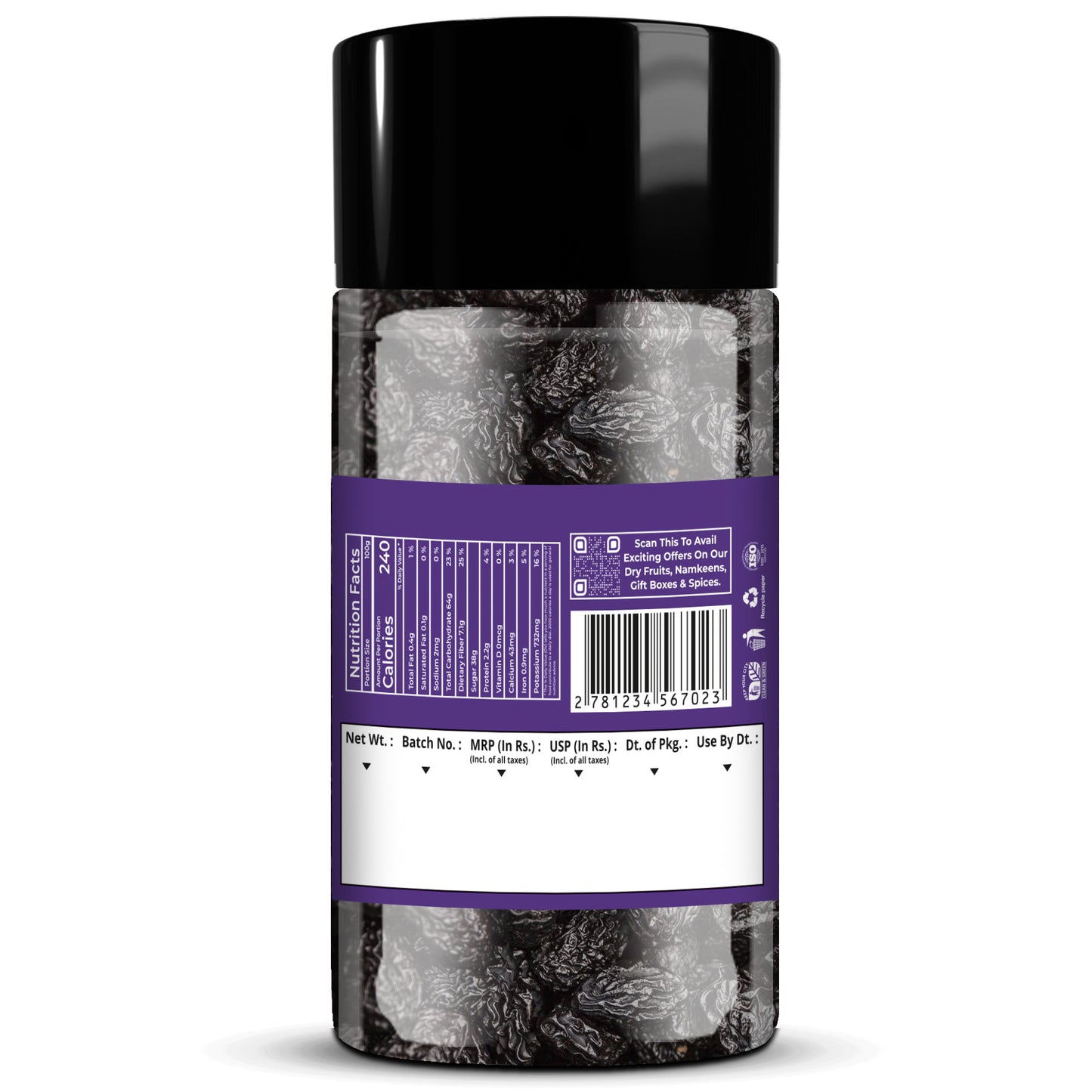 Dried Pitted Prunes 250g Jar