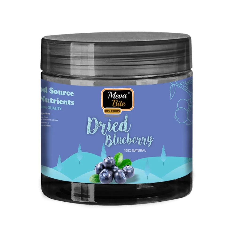 DRIED BLUEBERRYDried Blueberry Online in India
MevaBite Pet Jars
MEVABITE brings to you high-quality dried Blueberries. All our products are hygienically packed to retain goodness 